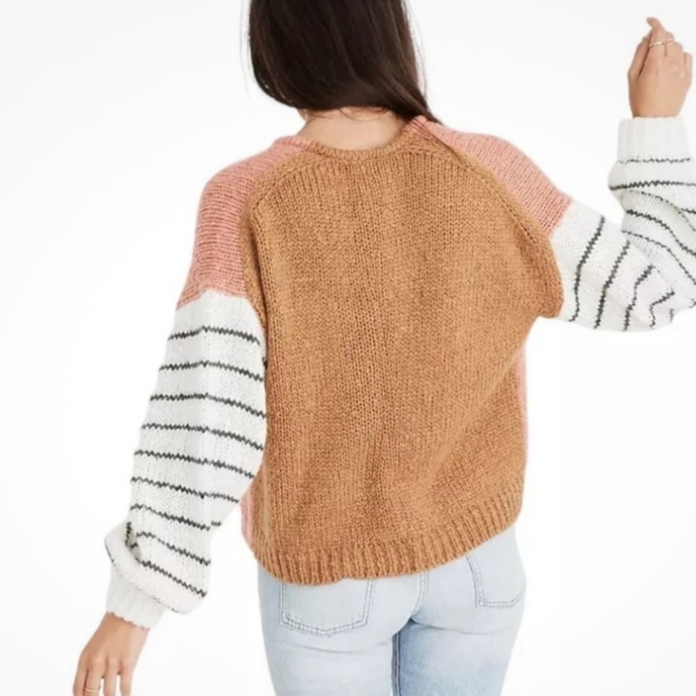 Madewell size small alpaca wool blend color block neutral striped vneck sweater